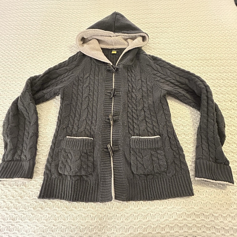 Cabela Sweater‎ Womens Large Hoodie Cable Toggle Gray Knit Casual Ladies Soft